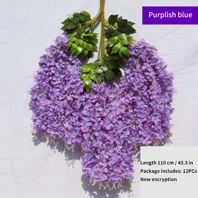 Artificial Wisteria Flower Hanging Garland, Rattan Fake Flower, String Flower, Wedding Party, Garden, Home Wall Decor, 12PCS