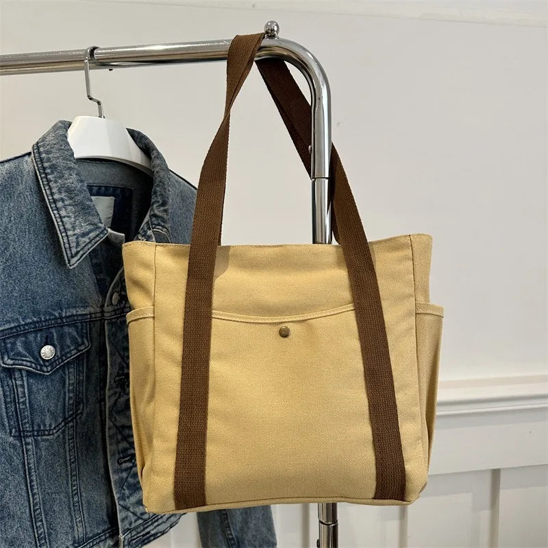 HOMEFISH Canvas Bag Versatile Shoulder Bag Large Capacity Book Storage Student Class Commuter Bag Portable Cloth
