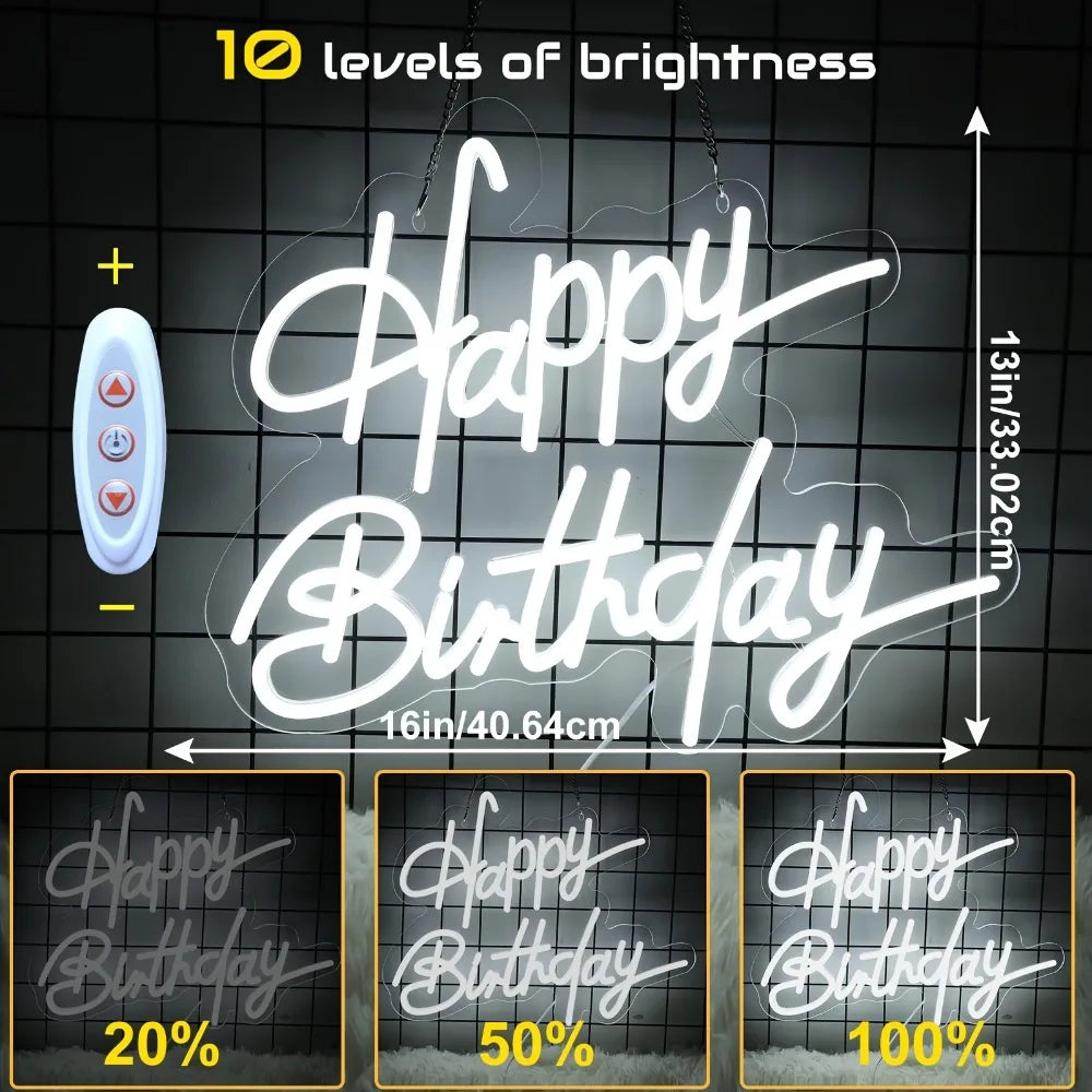 Happy Birthday Neon Wall Decoration, LED Neon Night Lights Birthday Decorative Lights, Home Decoration Birthday Lighting Neon Si