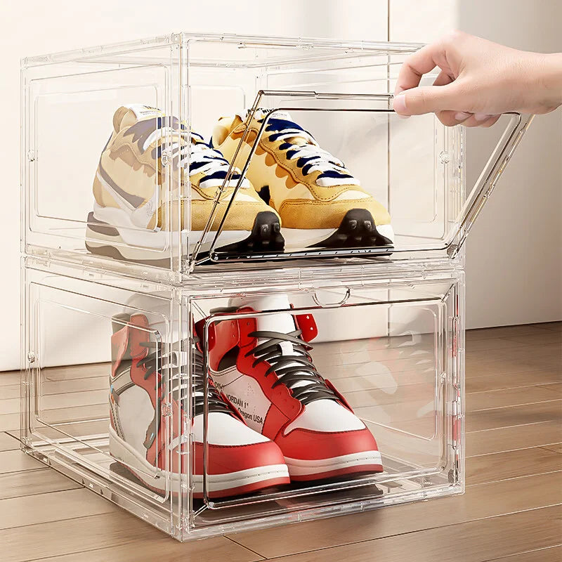 10 Pack Large Shoe Boxes Clear Plastic Stackable,Shoe Storage Organizer with Lids