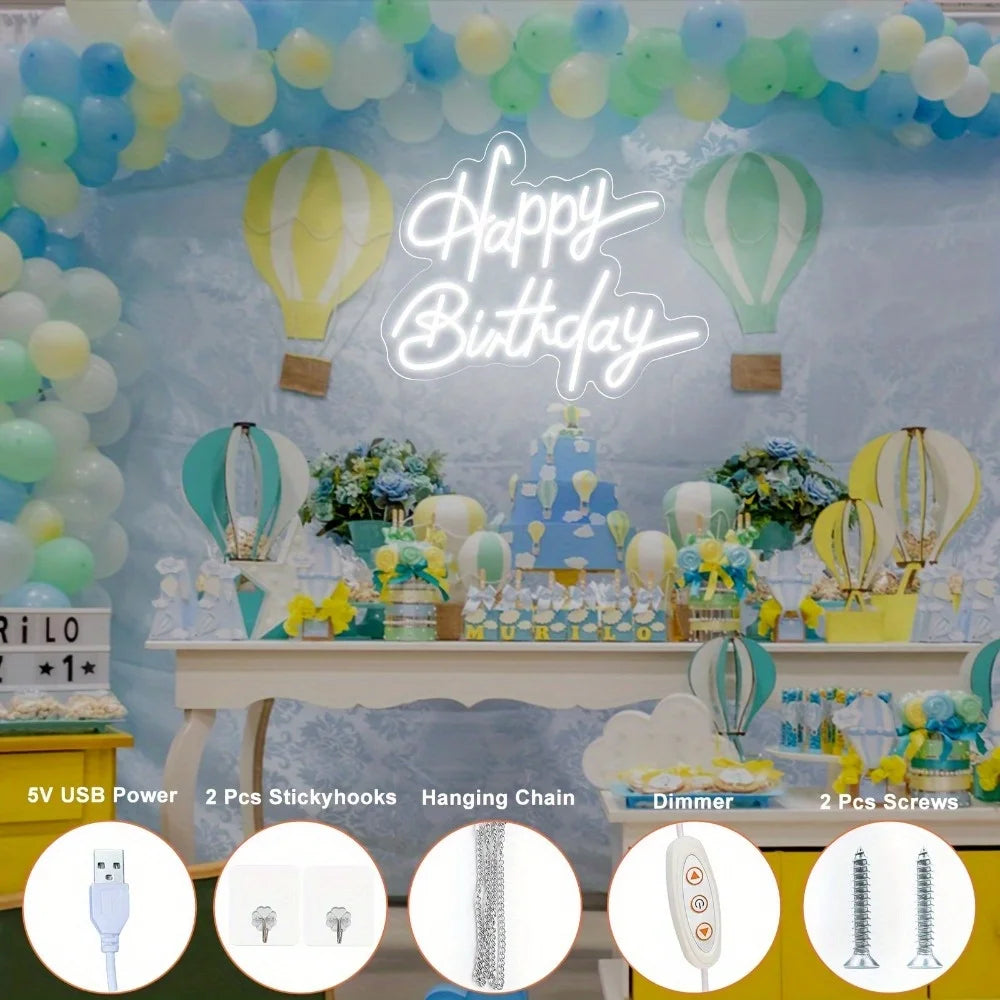 Happy Birthday Neon Wall Decoration, LED Neon Night Lights Birthday Decorative Lights, Home Decoration Birthday Lighting Neon Si