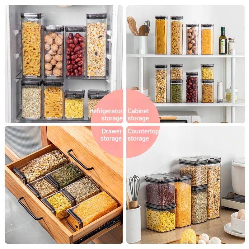 Vacuum Sealed Food Storage Containers with Press Pump, Thickened Transparent Airtight Containers Multi-Size Kitchen Organizers