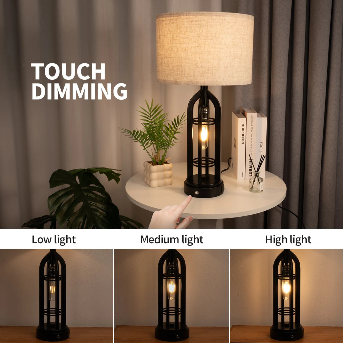 Industrial Retro Desk Lamp Night Light,3 Colors, Adjustable, 2 Pairs of Usp Ports, 2 Pieces, Including Light Bulb and Lampshade