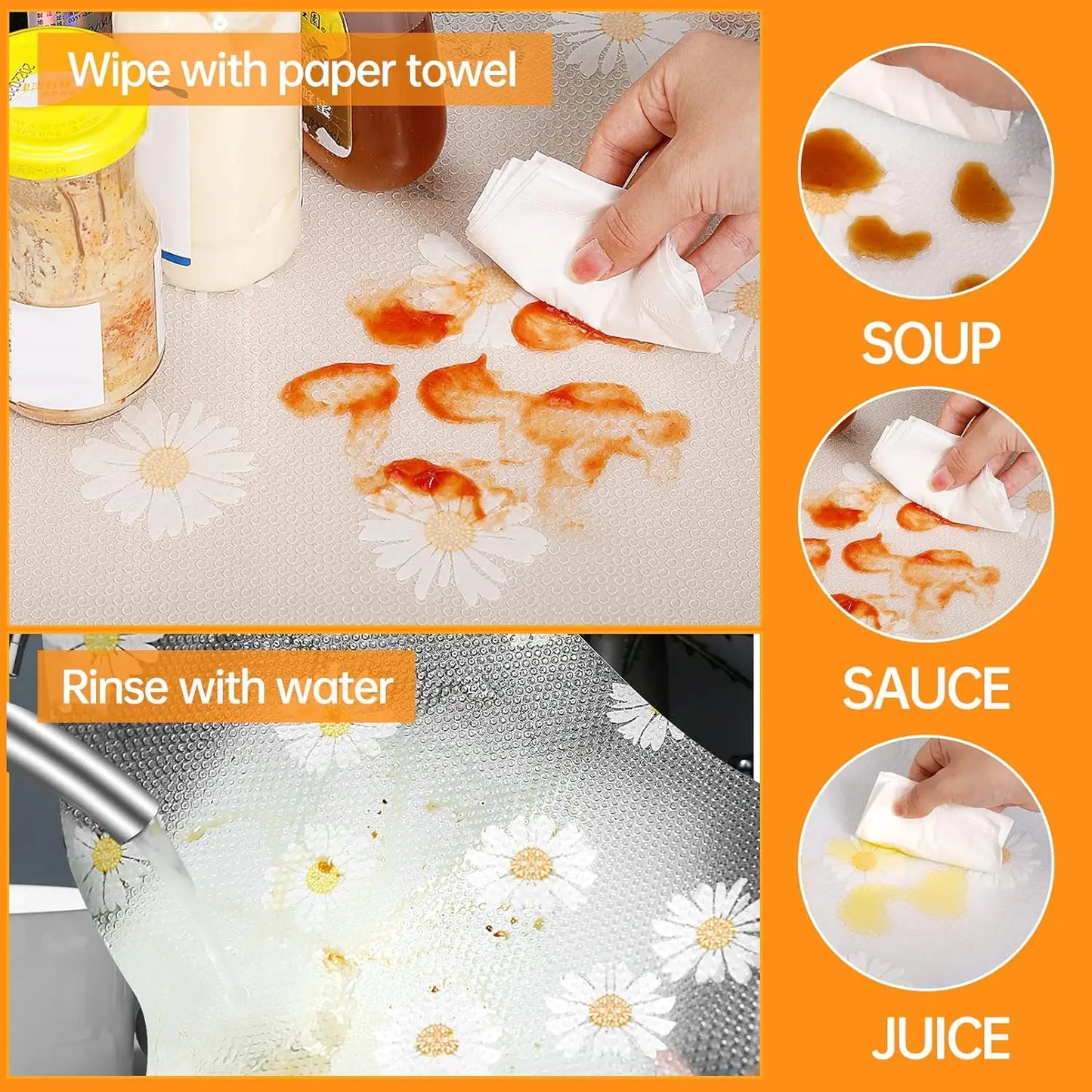 4pcs Washable Refrigerator Mats, Waterproof & Oil-Repellent Organizer Liners for Fridge Freezer Shelves Drawers.