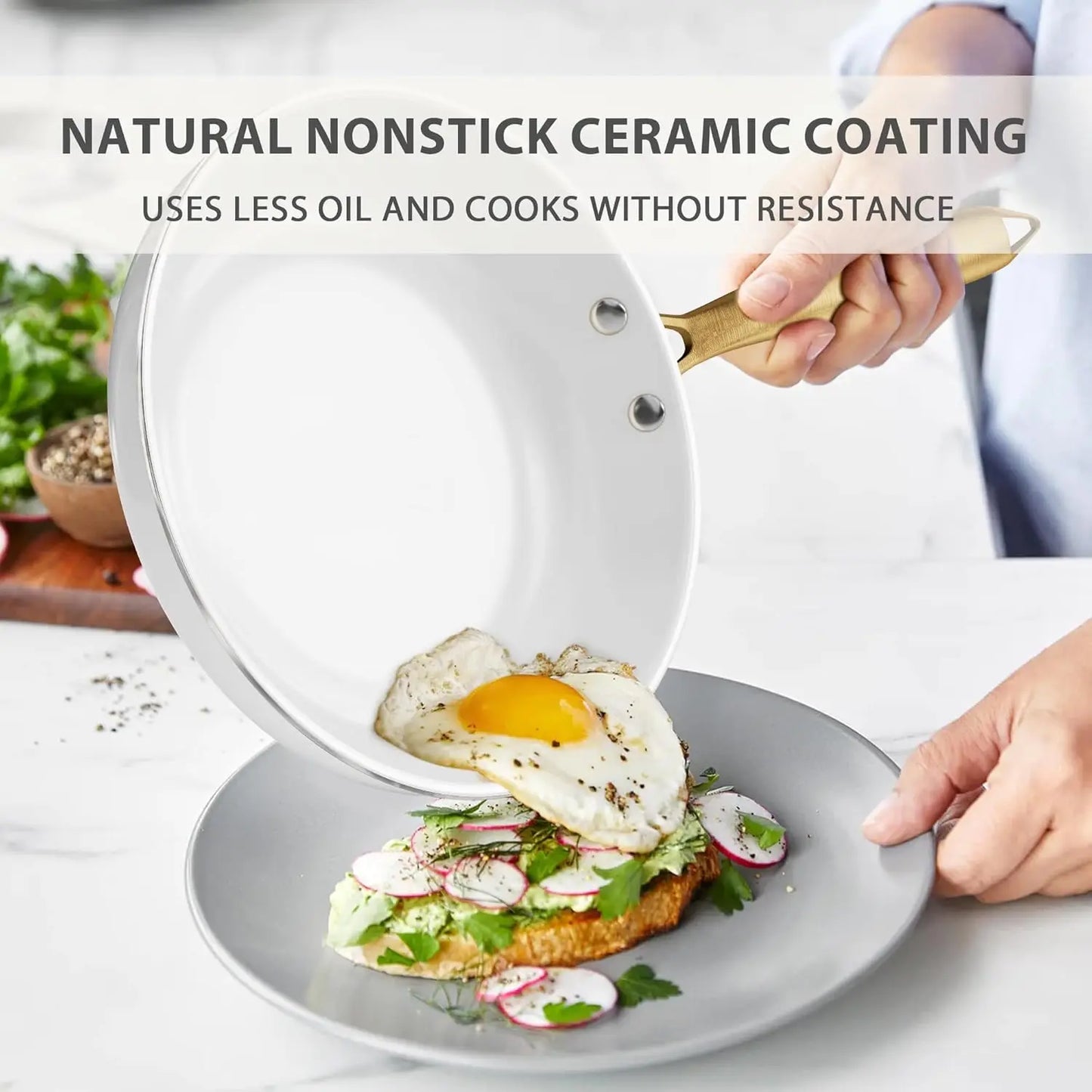 Ceramic Cookware Set, 16 Pcs Pots and Pans Set Non Stick, Kitchen Cookware Sets with Cooking Utensils Set, Non Toxic Cookware Se