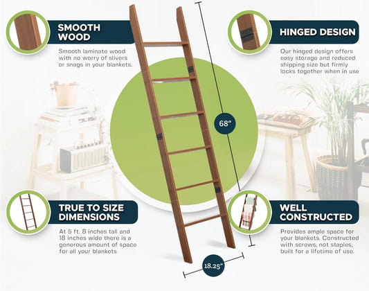 Blanket Ladder for The Living Room and Bedroom, 5ft 8 inch, 6-Tier Wall Leaning Laminate Snag Free Material .