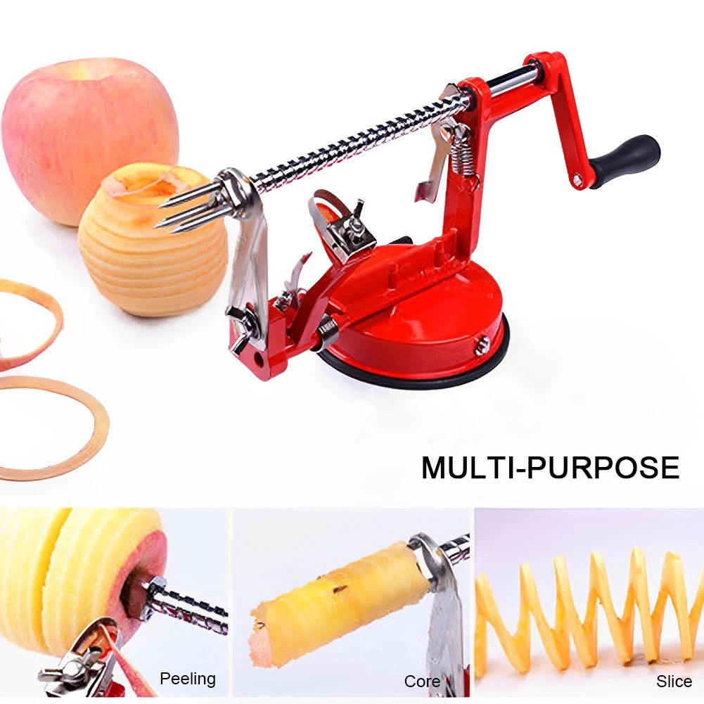 3 in 1 Apple Potato Peeler Versatile Fruit Peeler Slicing Machine Stainless Steel with Suction Base for Household Kitchen