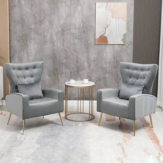 Button-Tufted Living Room Chairs Set of 2, WingBack Velvet Accent Chair Armchair with Lumbar Pillow, Bedroom Chairs Vanity Chair