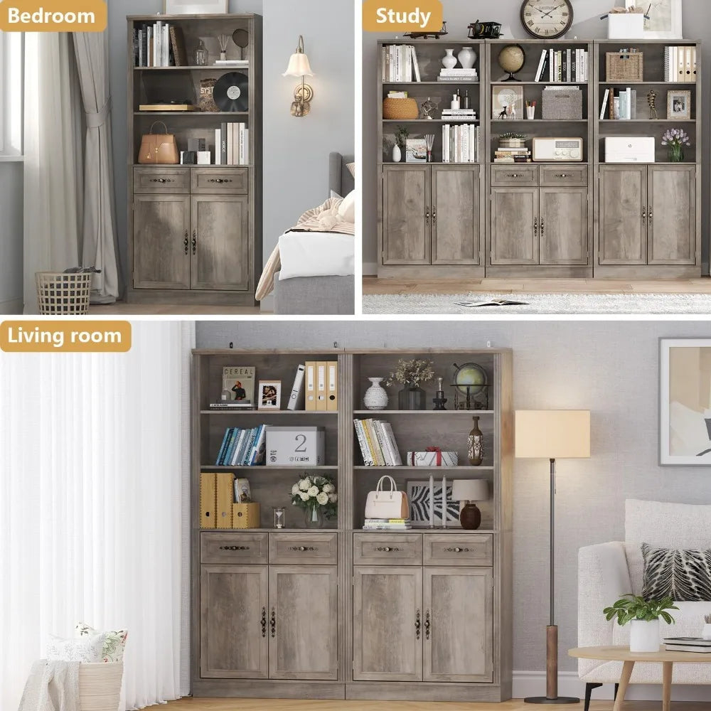 Adjustable Shelves, P2 MDF Construction, Freestanding Cabinet with Metal Handles, Hidden Storage for Living Room, Bedroom, Grey