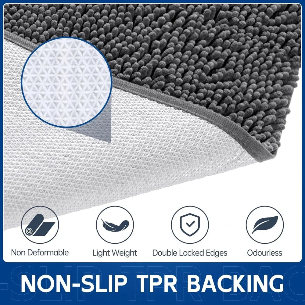 Chenille Absorbent Door Mat 96x48, Washable Non-Slip Indoor Outdoor Doormat for Muddy Paws and Dirt Trapping, Grey