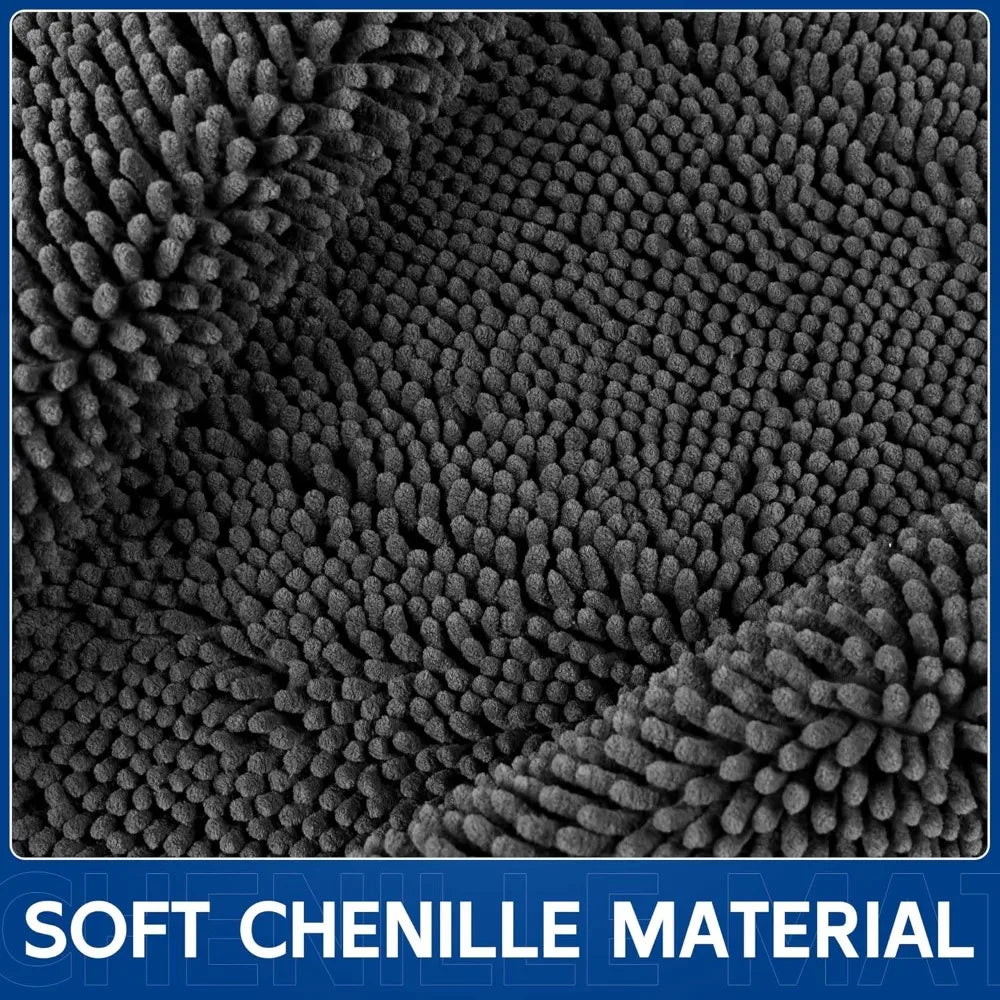 Chenille Absorbent Door Mat 96x48, Washable Non-Slip Indoor Outdoor Doormat for Muddy Paws and Dirt Trapping, Grey
