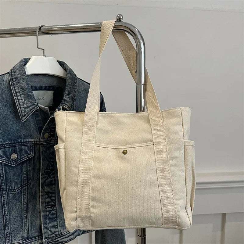 HOMEFISH Canvas Bag  Versatile Shoulder Bag Large Capacity Book Storage Student Class Commuter Bag Portable Cloth