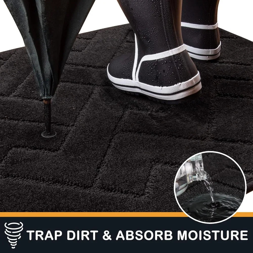 Dirt Trapper Door Mat 32" x 47", Non-Slip Machine Washable Entry Rug,for Front & Back Door, Muddy Wet Shoes & Paws, Black