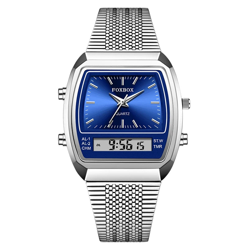 FOXBOX 2026 New Luxury Mens Watch Sports Fashion Digital Watches Men Waterproof Luminous Steel Quartz Wristwatches Reloj Hombre