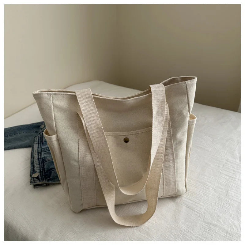 HOMEFISH Canvas Bag  Versatile Shoulder Bag Large Capacity Book Storage Student Class Commuter Bag Portable Cloth