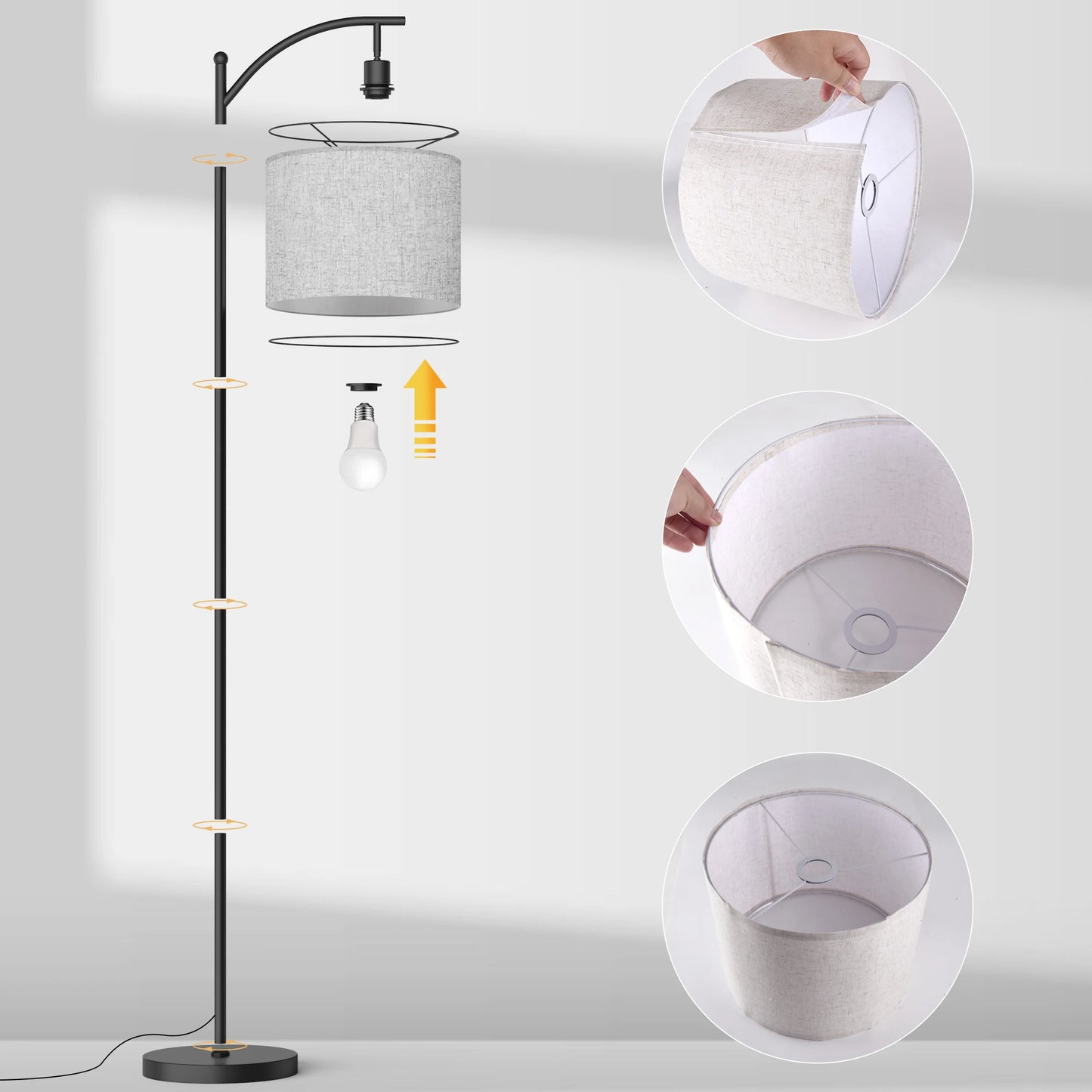 62" Arched Floor Lamp with Remote Control and Bulb Included