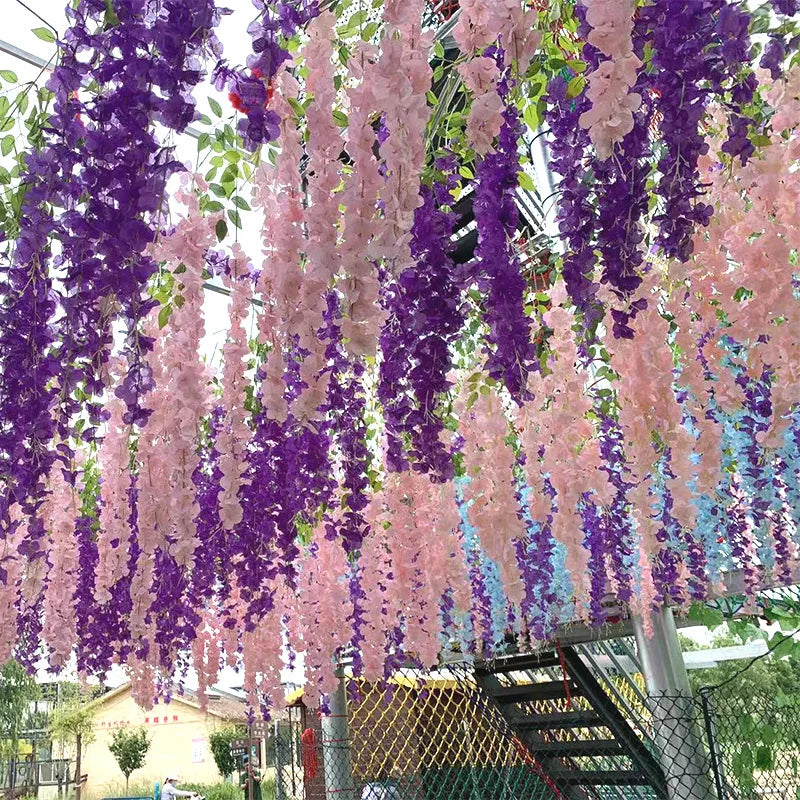 Artificial Wisteria Flower Hanging Garland, Rattan Fake Flower, String Flower, Wedding Party, Garden,  Home Wall Decor, 12PCS
