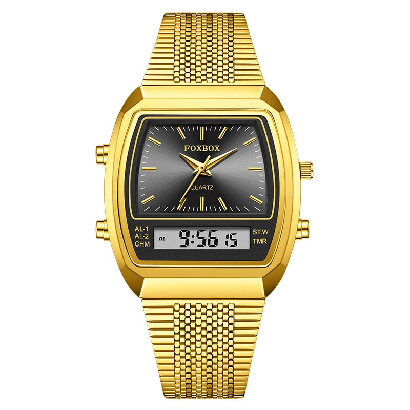 FOXBOX 2026 New Luxury Mens Watch Sports Fashion Digital Watches Men Waterproof Luminous Steel Quartz Wristwatches Reloj Hombre