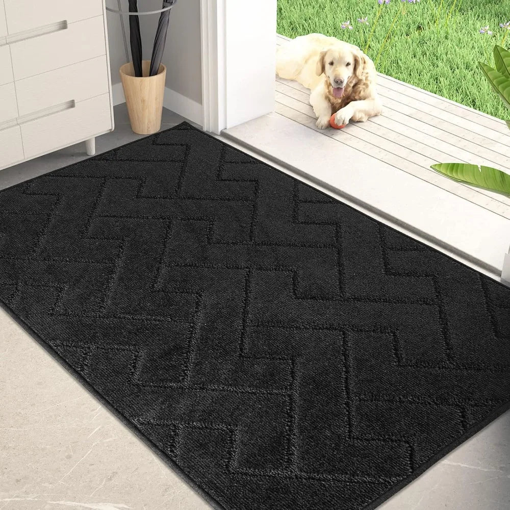 Dirt Trapper Door Mat 32" x 47", Non-Slip Machine Washable Entry Rug,for Front & Back Door, Muddy Wet Shoes & Paws, Black