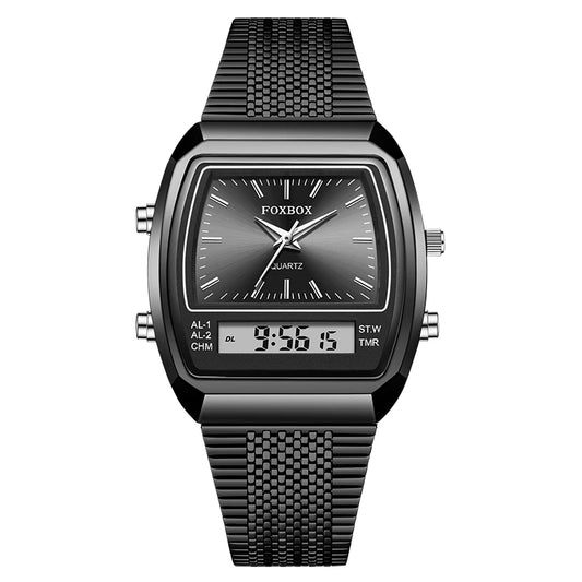 FOXBOX 2026 New Luxury Mens Watch Sports Fashion Digital Watches Men Waterproof Luminous Steel Quartz Wristwatches Reloj Hombre