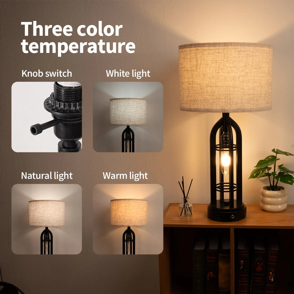 Industrial Retro Desk Lamp Night Light,3 Colors, Adjustable, 2 Pairs of Usp Ports, 2 Pieces, Including Light Bulb and Lampshade