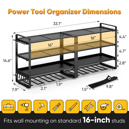 Power Tool Organizer Wall Mount, Extended Large Heavy Duty Drill Holder, 4 Layer Garage and Storage, Suitable Utility Racks