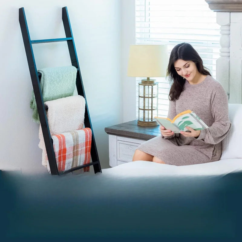 Blanket Ladder for The Living Room and Bedroom, 5ft 8 inch, 6-Tier Wall Leaning Laminate Snag Free Material .