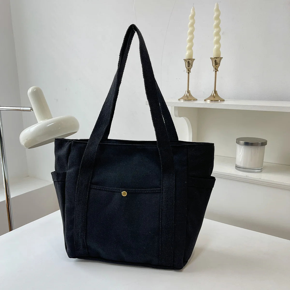 HOMEFISH Canvas Bag  Versatile Shoulder Bag Large Capacity Book Storage Student Class Commuter Bag Portable Cloth