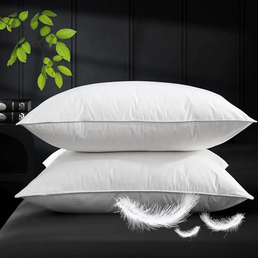2pcs Goose Feathers Down Pillows, Luxury Soft Feather Down Pillow for Sleeping, 100% Cotton Cover Hotel Collection Bed Pillows