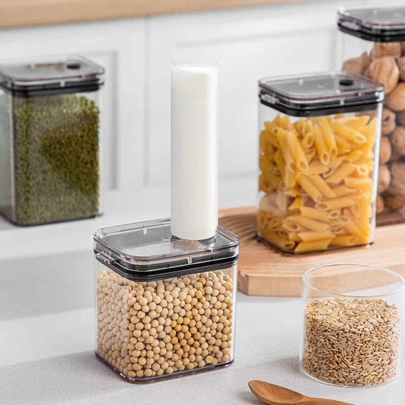 Vacuum Sealed Food Storage Containers with Press Pump, Thickened Transparent Airtight Containers Multi-Size Kitchen Organizers