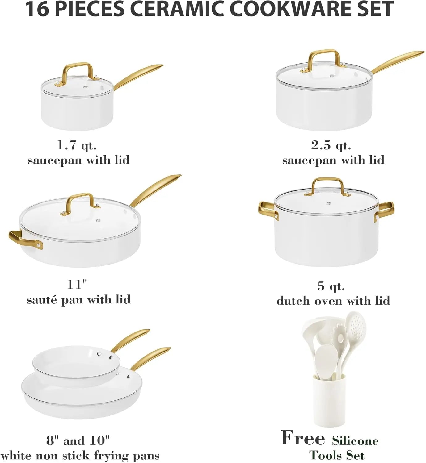 Ceramic Cookware Set, 16 Pcs Pots and Pans Set Non Stick, Kitchen Cookware Sets with Cooking Utensils Set, Non Toxic Cookware Se