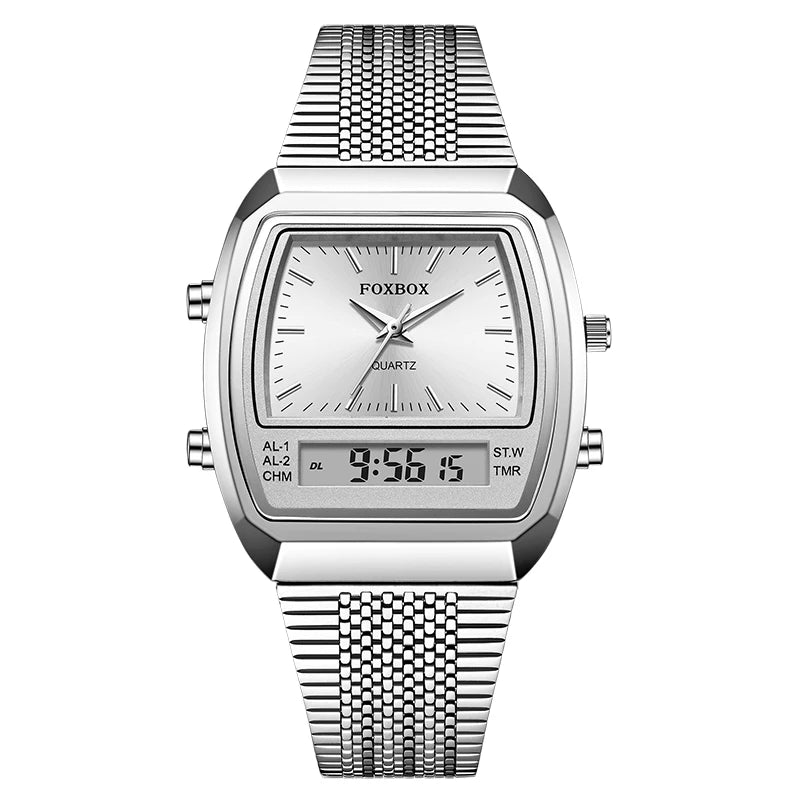 FOXBOX 2026 New Luxury Mens Watch Sports Fashion Digital Watches Men Waterproof Luminous Steel Quartz Wristwatches Reloj Hombre