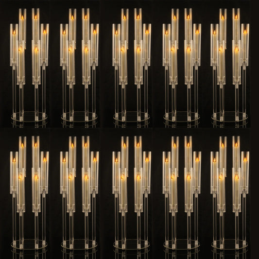 10pcs Candlestick Holde 6 Arm Candelabras Clear Taper Candle Holders Candlestick Holder for Wedding, Party, Dining Table