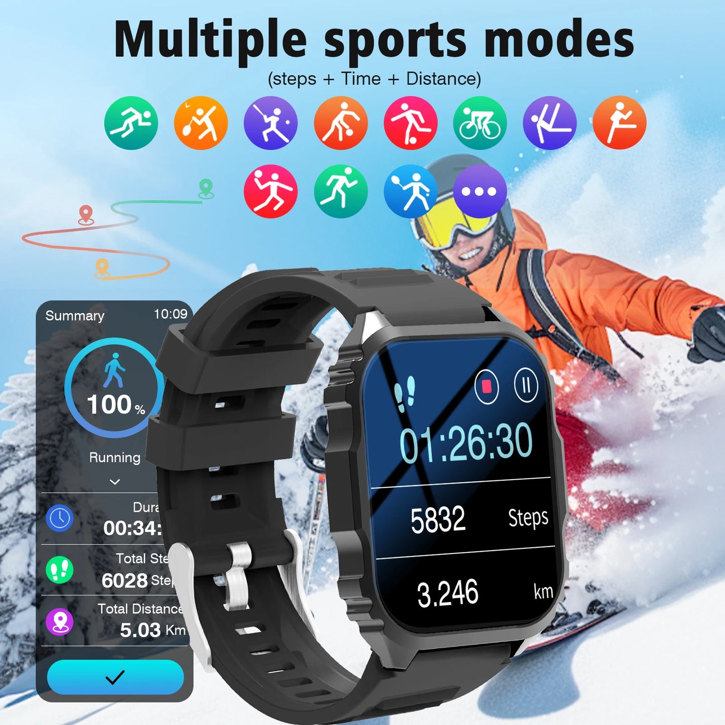 Smart Watch, Wireless Call/Dial, Multi-Sport Mode, Multiple APP Reminders, Suitable for Men and Women, Compatible with IPhone/An