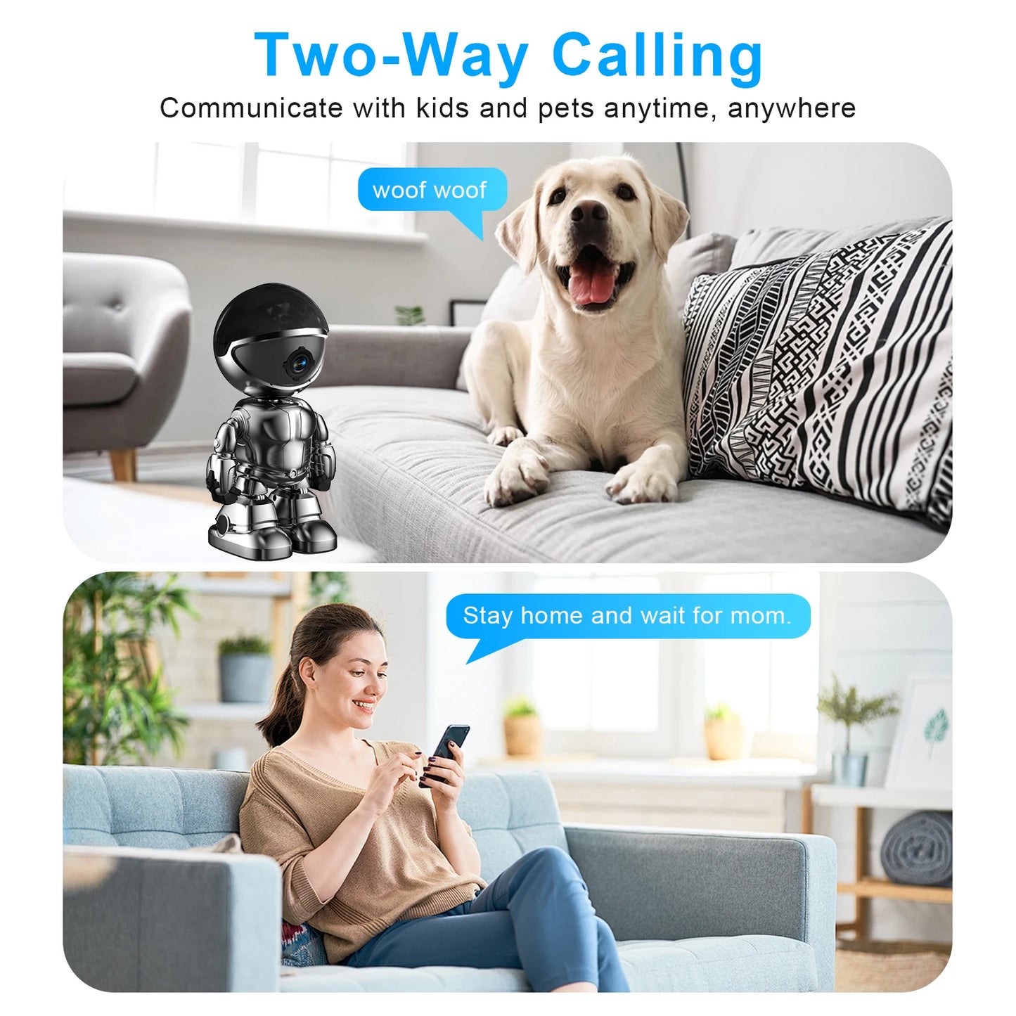 WESECUU 1080 HD Robot Camera Wifi 3MP Indoor Home Security Camera Night Vision Two Way Audio Auto Tracking Indoor Baby Monitor