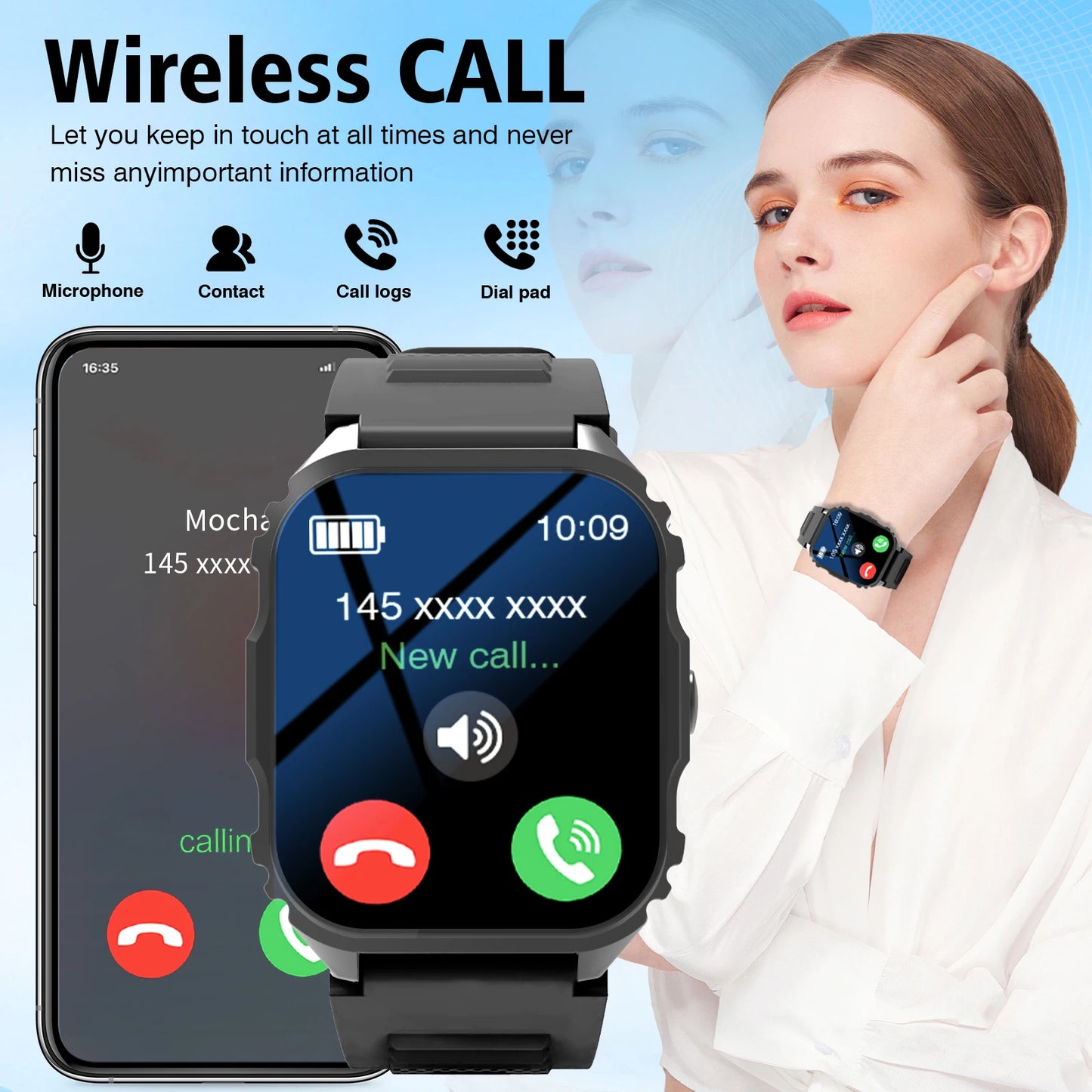 Smart Watch, Wireless Call/Dial, Multi-Sport Mode, Multiple APP Reminders, Suitable for Men and Women, Compatible with IPhone/An