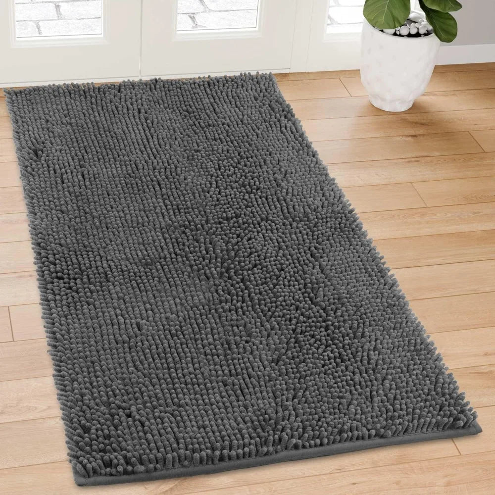 Chenille Absorbent Door Mat 96x48, Washable Non-Slip Indoor Outdoor Doormat for Muddy Paws and Dirt Trapping, Grey