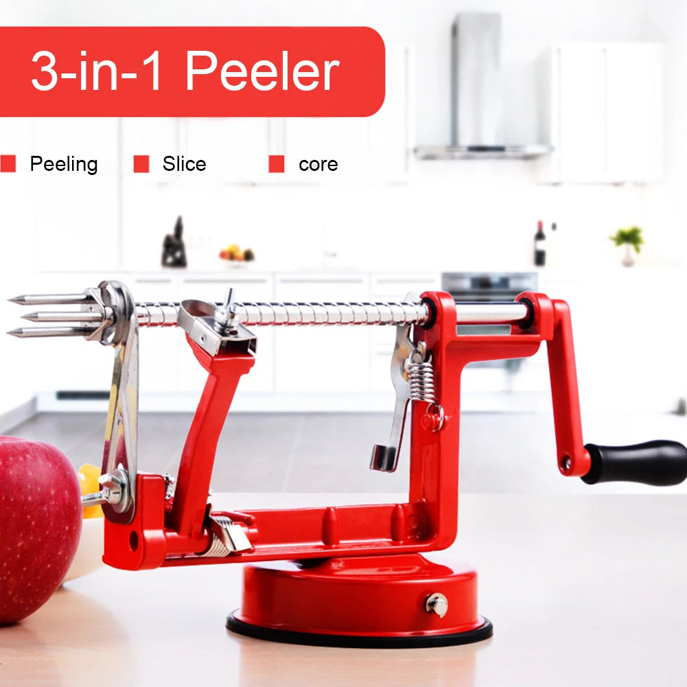 3 in 1 Apple Potato Peeler Versatile Fruit Peeler Slicing Machine Stainless Steel with Suction Base for Household Kitchen