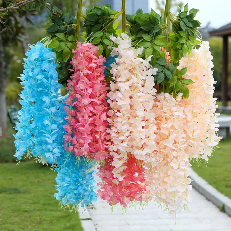 Artificial Wisteria Flower Hanging Garland, Rattan Fake Flower, String Flower, Wedding Party, Garden,  Home Wall Decor, 12PCS