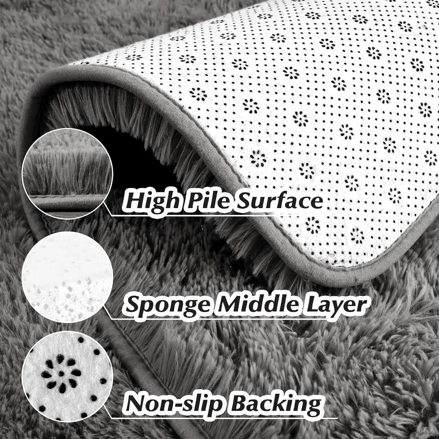 Fluffy Large Carpet for Living Room Gray Non-Slip Machine Washable Plush Area Rugs for Bedroom Soft Thick Floor Mats