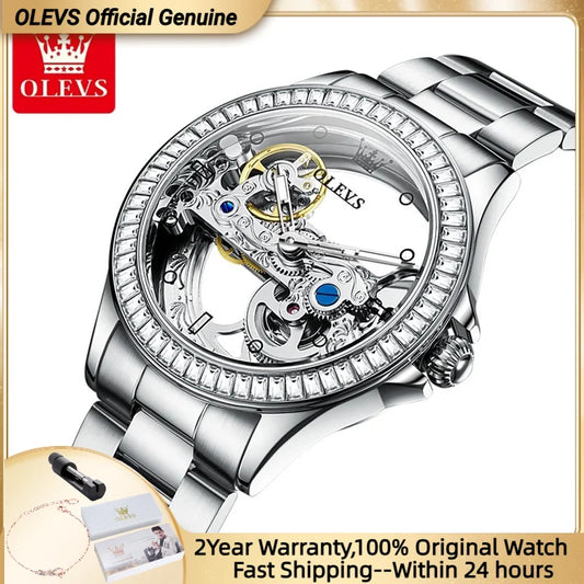 OLEVS 6699 Automatic Mechanical Women's Watch Transparent 40mm Big Dial Design Bracelet Watch Set Gift Luxury Watch for Women