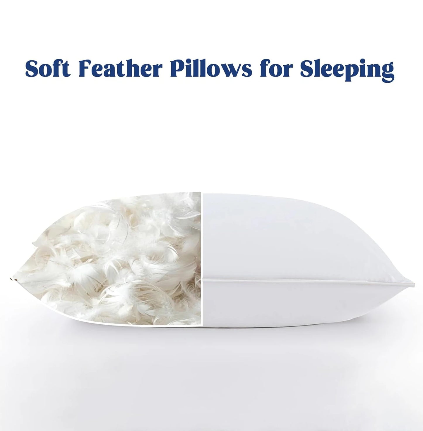 2pcs Goose Feathers Down Pillows, Luxury Soft Feather Down Pillow for Sleeping, 100% Cotton Cover Hotel Collection Bed Pillows