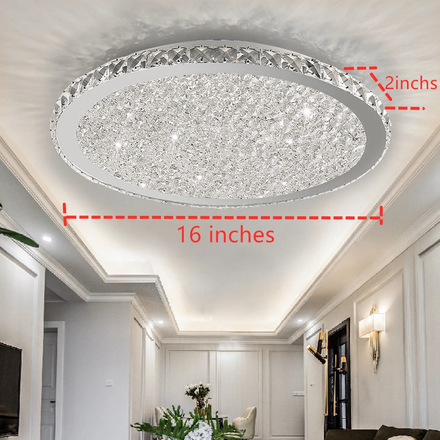 LOYALHEARTD 16" Modern Crystal Ceiling Light Pendant Lamp Luxury Embedded Installation Round LED Chandelier Raindrop Design