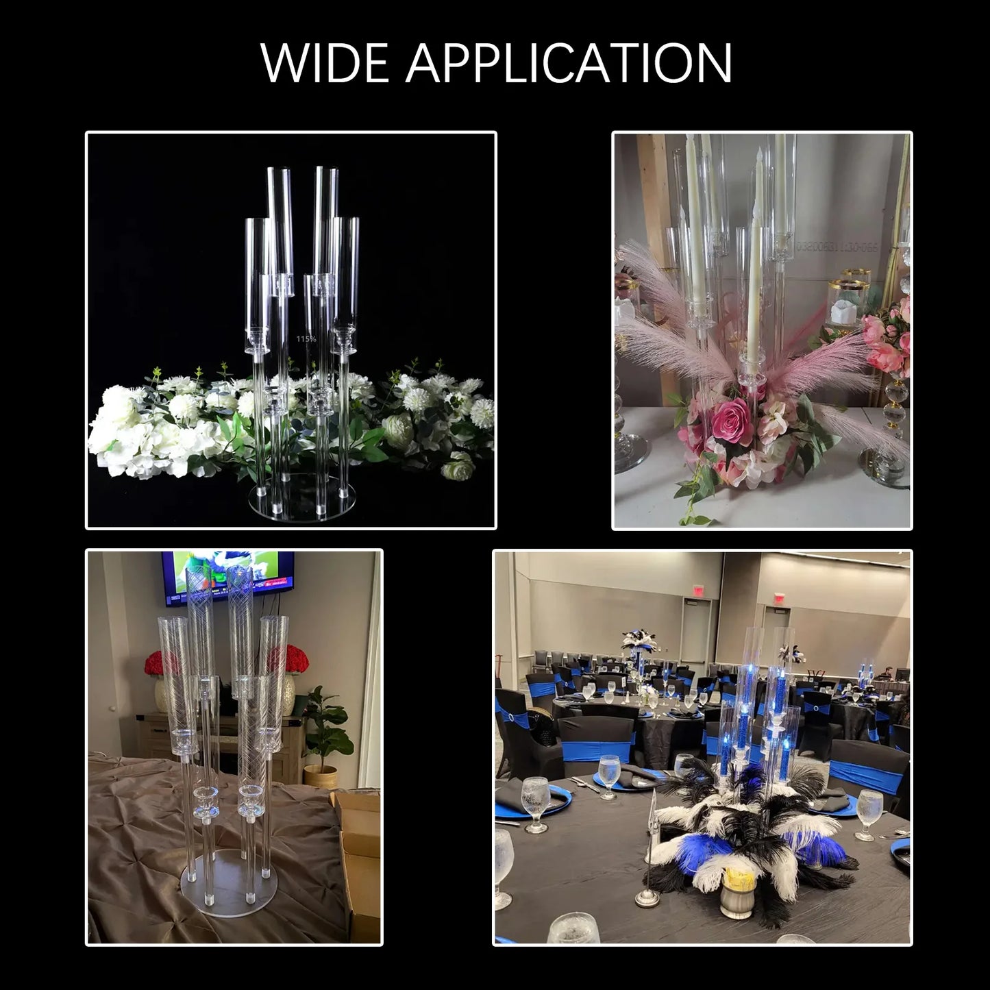 10pcs Candlestick Holde 6 Arm Candelabras Clear Taper Candle Holders Candlestick Holder for Wedding, Party, Dining Table