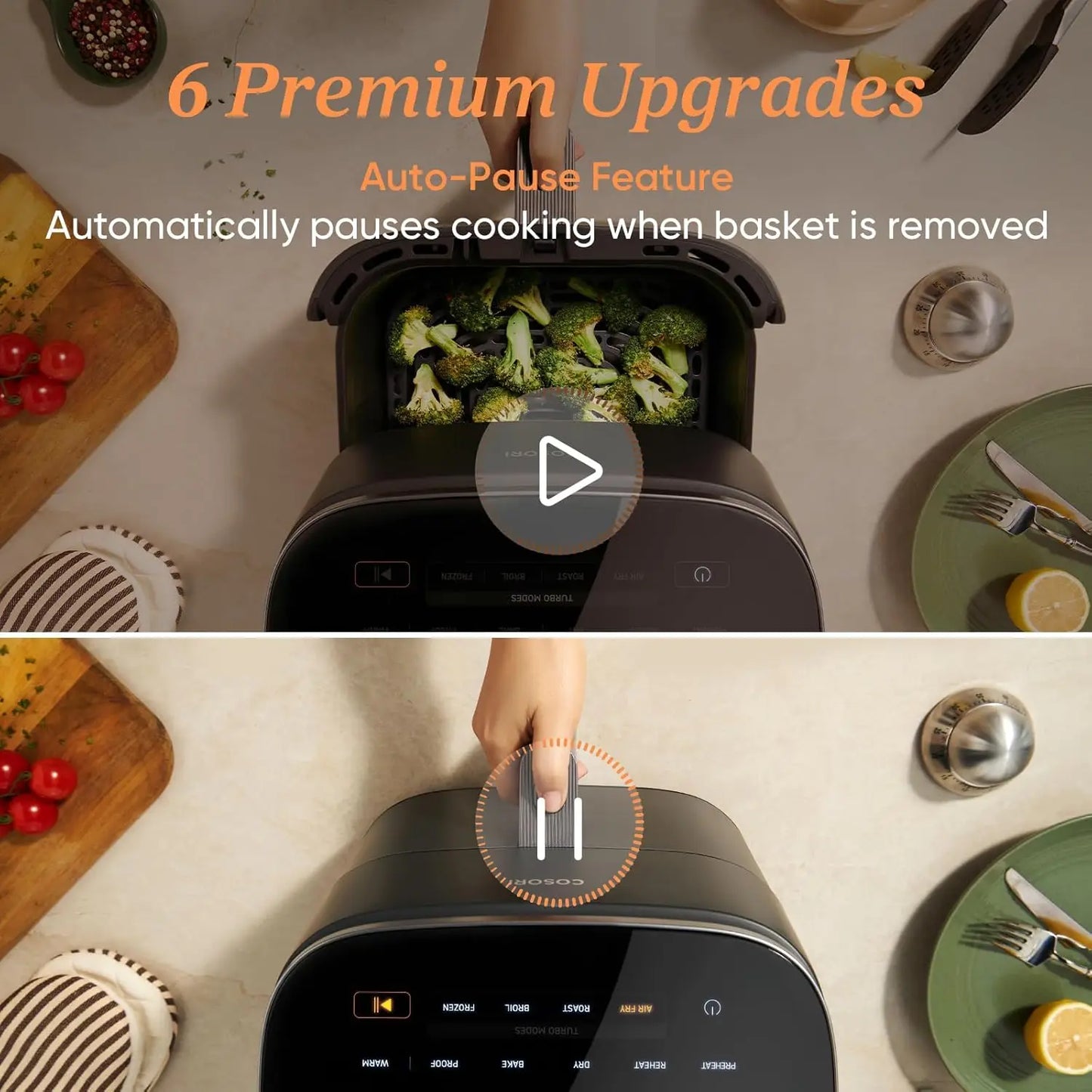 9-in-1 TurboBlaze Air Fryer 6 Qt, Premium Ceramic Coating, 90°–450°F, Precise Heating for Even Results, Air Fry, Roast, Bake