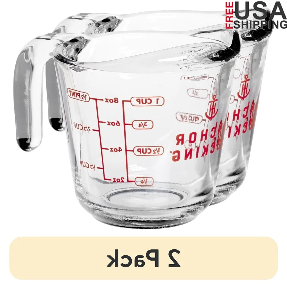 2 Pack Glass Measuring Cups 8oz Tempered Kitchen Utensils Metric Imperial Units Dishwasher Microwave Safe Nesting Design