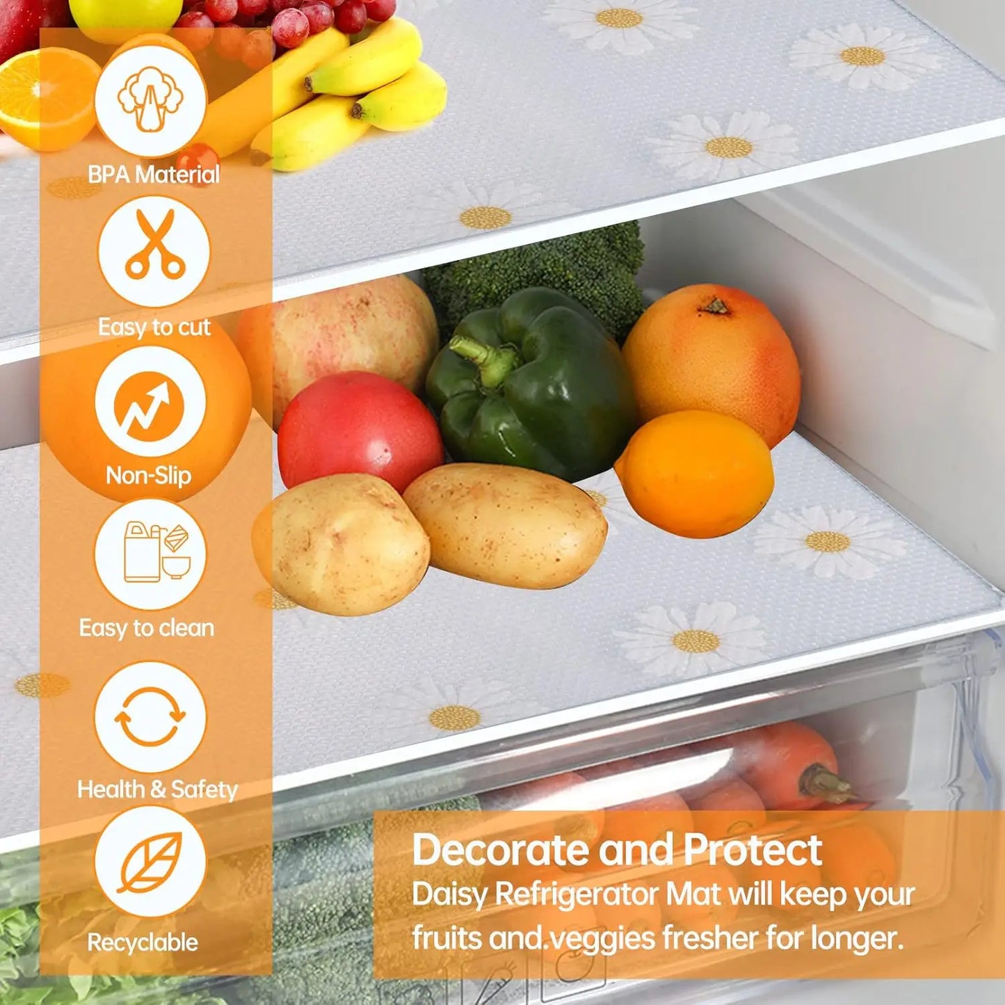 4pcs Washable Refrigerator Mats, Waterproof & Oil-Repellent Organizer Liners for Fridge Freezer Shelves Drawers.