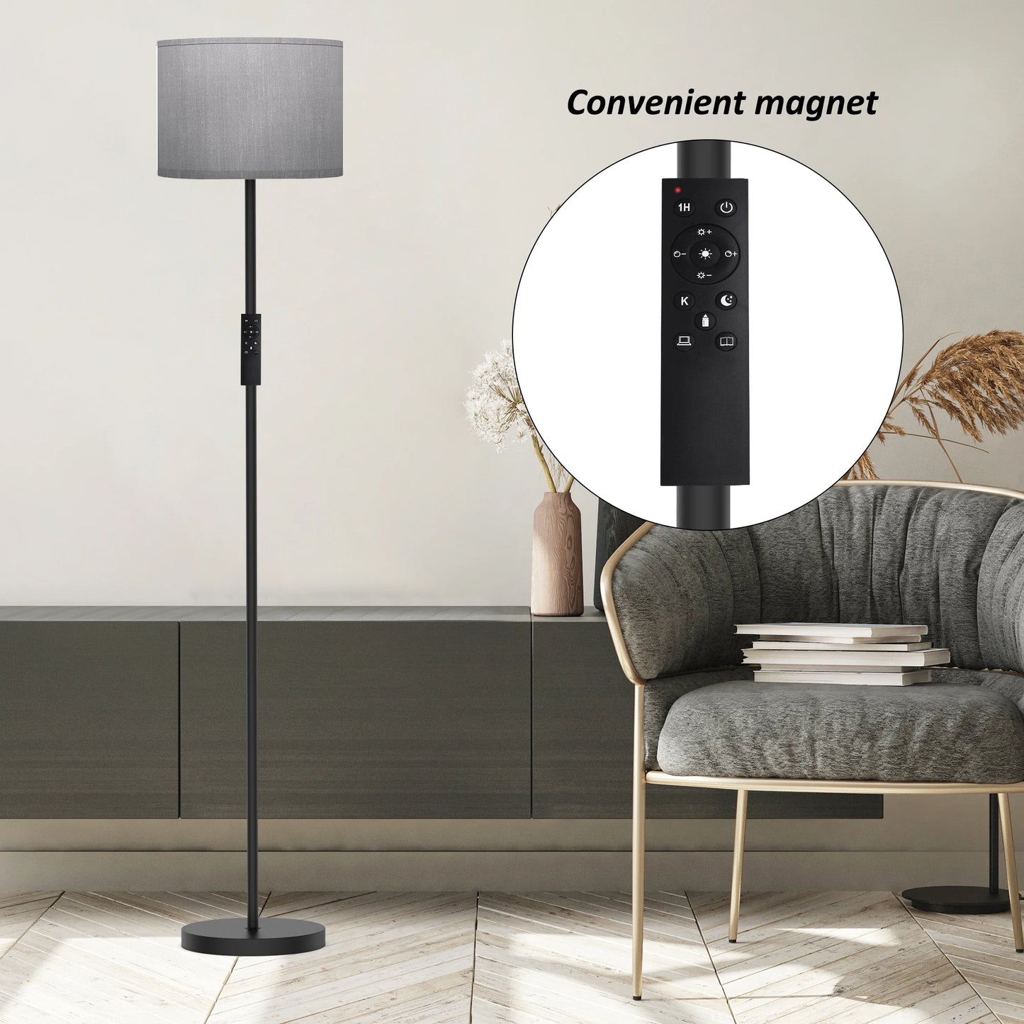 61.5'' Traditional Floor Lamp with Remote Control and Bulb Included