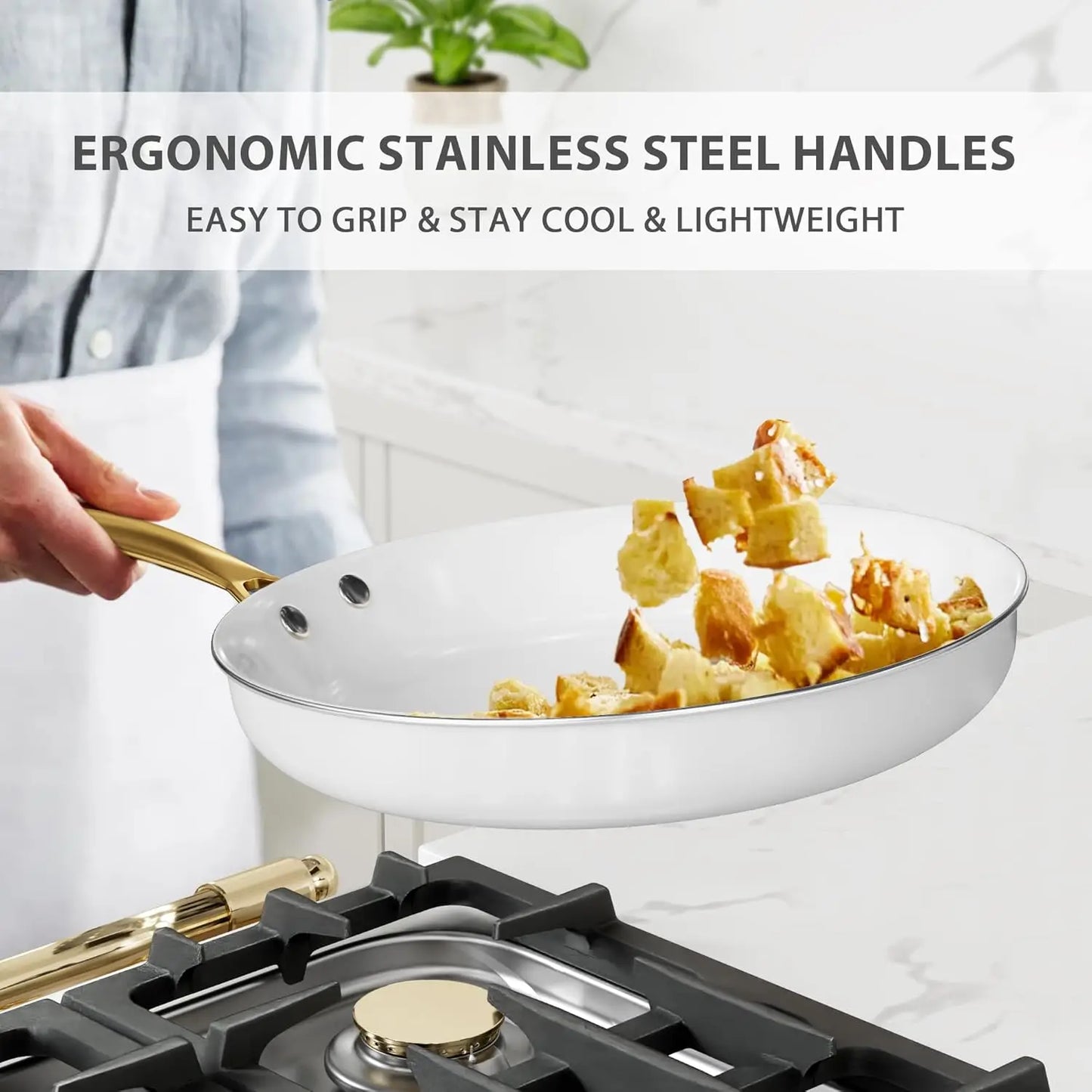 Ceramic Cookware Set, 16 Pcs Pots and Pans Set Non Stick, Kitchen Cookware Sets with Cooking Utensils Set, Non Toxic Cookware Se